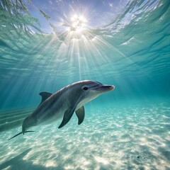 Obraz premium Dolphin swimming peacefully in the sea water