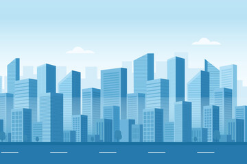 City Skyline Background. Urban Landscape Illustration. Modern Buildings and Architecture in Flat Vector Design. Real Estate Cityscape Scene. Abstract Gray Panorama Template