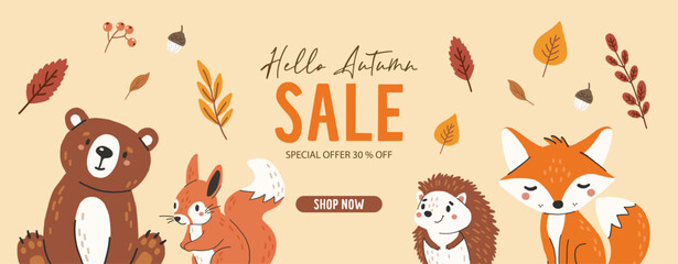 Wild animals set isolated, cute forest animals, kids vector, design for posters, stickers, banners