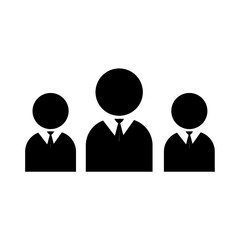 A silhouette icon of three business people, representing team, corporate, management, human resources, and professional staff