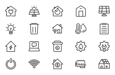 Public Utilities line Icon set, Modern, Scalable Line Art for Water, Electricity, Waste Management & Public Services.
