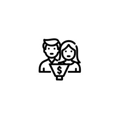 E-commerce Funnel Vector Icon - Conversion Process with People & Money Symbol