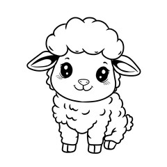 A charming line art illustration of a fluffy sheep, perfect for farm animal coloring books