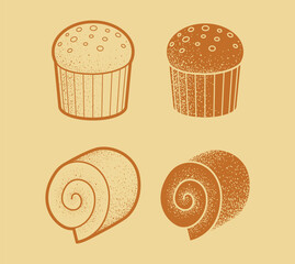 Cupcakes and Roll Cakes Bakery Icons