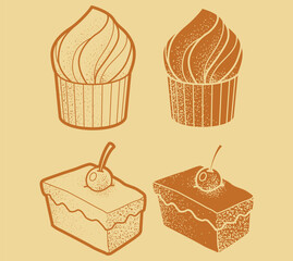 Cupcakes and Cheesecakes Sketch Style Vector