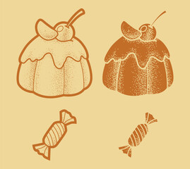 Cupcakes and Candy Hand Drawn Vector