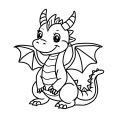 An imaginative line art illustration of a cute baby dragon, ideal for fantasy-themed coloring books