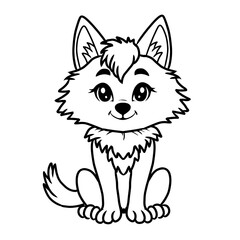 A cute and friendly wolf cub in a simple line art style, excellent for nature-themed coloring books, animal illustrations