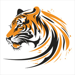 Fototapeta premium Stylized Tiger Head Vector – Dynamic Orange and Black Illustration