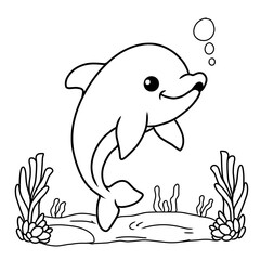 Playful Dolphin Line Art for Kids Coloring