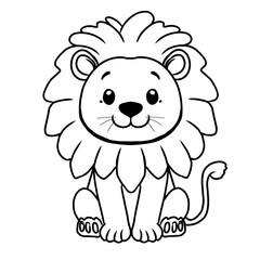 A charming line art illustration of a lion cub with a friendly expression, perfect for a printable coloring page.