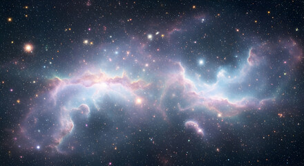 Fototapeta premium Breathtaking celestial panorama of a luminous nebula, a vast star-forming region glowing brightly in the infinite cosmos