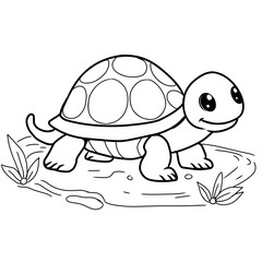 An adorable line art illustration of a turtle, perfect for a printable coloring page.
