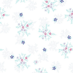 Whimsical Snowflake and Floral Winter Seamless Pattern for fashionable dress and textile print design