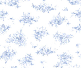 Elegant Blue Floral Seamless Pattern for Textile Print for Fabric, Vintage Botanical Illustration Background