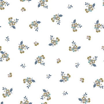 Minimal Floral Seamless Pattern for Textile Print for Fabric, Delicate Vintage Botanical Design