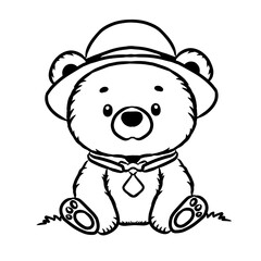  sweet and simple outline drawing of a bear cub wearing a hat, designed as a charming coloring page
