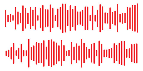 Red sound wave icon. Red Podcast soundwave line of voice. Record music player in red colour. Mobile talk track. Red Sound waves for voice message. Audio wave icon.Waves of the equalizer. 