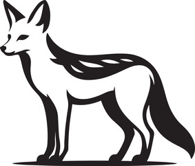 Fototapeta premium Bat eared fox silhouette elegant black and white, Wild animal minimal vector illustration