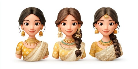Different styles of memoji characters dressed in traditional attire showcasing cultural expressions and celebration moments