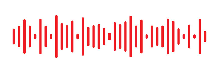 Red sound wave icon. Red Podcast soundwave line of voice. Record music player in red colour. Mobile talk track. Red Sound waves for voice message. Audio wave icon.Waves of the equalizer. 
