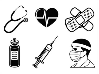medical icon set sihouette black vector bundle