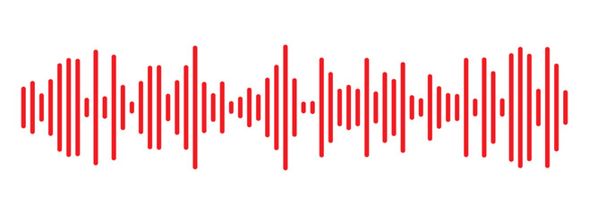 Red sound wave icon. Red Podcast soundwave line of voice. Record music player in red colour. Mobile talk track. Red Sound waves for voice message. Audio wave icon.Waves of the equalizer. 