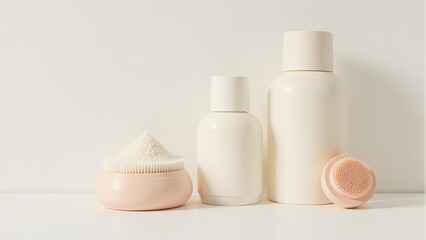 Minimalist Beauty Products with Powder and Brush