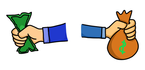 ilustration hand hold money and money bag