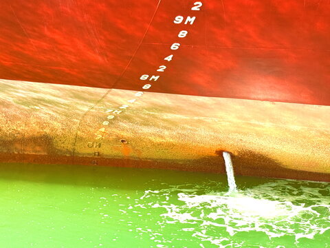 draft marks of the ship, water leaking
