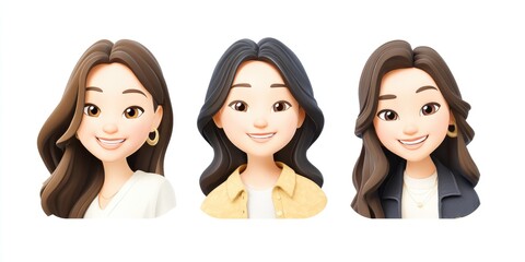 Expressive memoji characters showcasing diverse hairstyles and expressions for digital communication in various styles