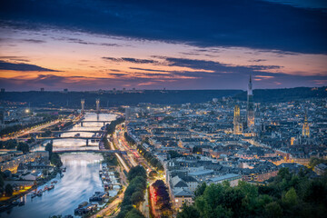 Sunset Over Rouen from La C&ocirc;te Sainte-Catherine &ndash; City Lights and Traffic Below