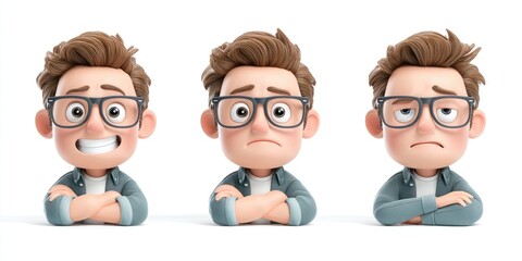 Memoji expressing various emotions with distinct facial expressions and hairstyles in a playful, animated setting