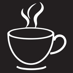 
A simple white outline of a steaming cup, perfect for coffee or tea, set against a dark background, evoking warmth, comfort, and a cozy atmosphere.