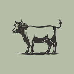 Cow side view standing farm animal illustration.  Retro vector illustration suitable as a logo, for textile printing or advertising of all kinds.