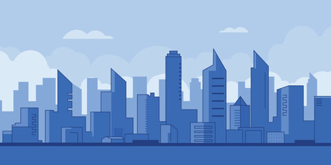 Fototapeta premium Urban City Skyline Vector Background. Modern Buildings, Flat Design, Silhouette Architecture Illustration