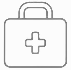 Fototapeta premium A simple grey outline icon of a first aid kit or medical bag, featuring a prominent cross symbol on the front.