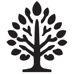 A clean, black and white silhouette of a tree with a sturdy trunk and stylized leaves, conveying a sense of nature, growth, and environmental harmony.
