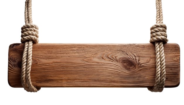 A blank wooden sign hanging by chains, perfect for cafe, pub, or business.