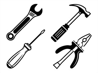 repair icon set sihouette black vector bundle