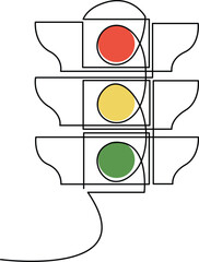 Continuous one line drawing Red traffic light  - Single line vector illustration