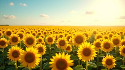 Obraz premium Expansive Sunflower Field Under a Clear Blue Sky