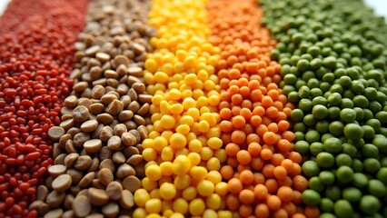 Fototapeta premium Lentils and Peas Assortment in Organized Display