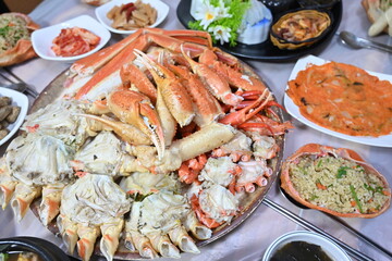 Korean seafood food. Korean steamed kingcrab