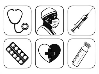 the doctor icon set sihouette black vector bundle