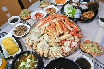 Korean seafood food. Korean steamed kingcrab