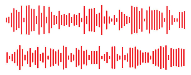 Red sound wave icon. Red Podcast soundwave line of voice. Record music player in red colour. Mobile talk track. Red Sound waves for voice message. Audio wave icon.Waves of the equalizer. 