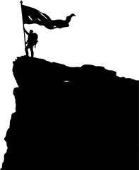 Obraz premium silhouette of a man on a rock with flag
