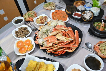 Korean seafood food. Korean steamed kingcrab