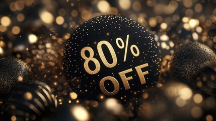 Luxurious 80 Percent Off Sale with Glittering Black and Gold Accents